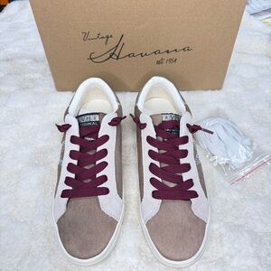 Vintage Havana Sneakers - Cream, Brown, and Burgundy New SZ 6